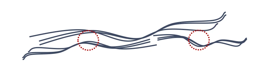 Schematic of carbon nanotubes. Long fibres bundle together and tangle.